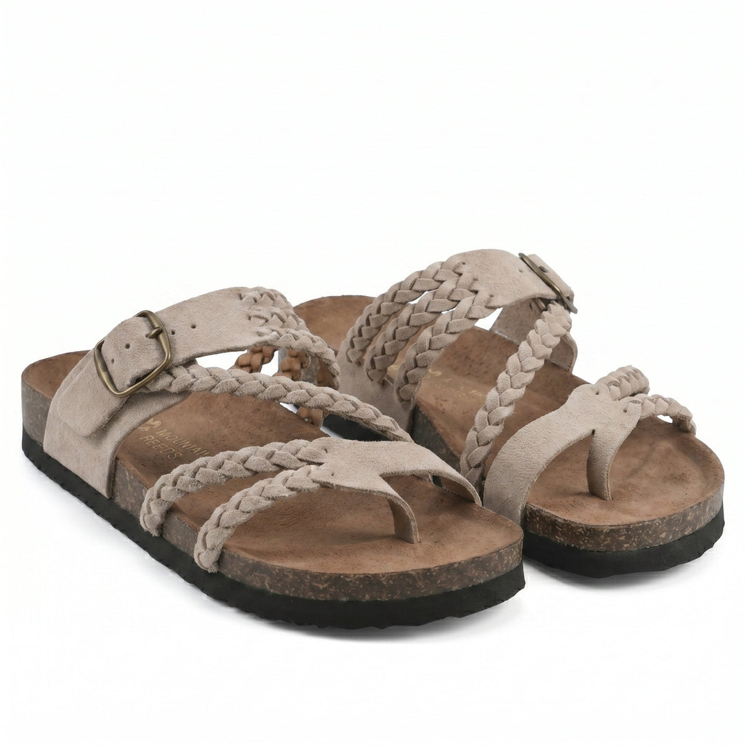 Women's Flat Braided Sandals with Adjustable Buckle