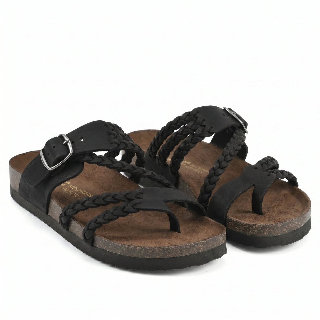 Women's Flat Braided Sandals with Adjustable Buckle