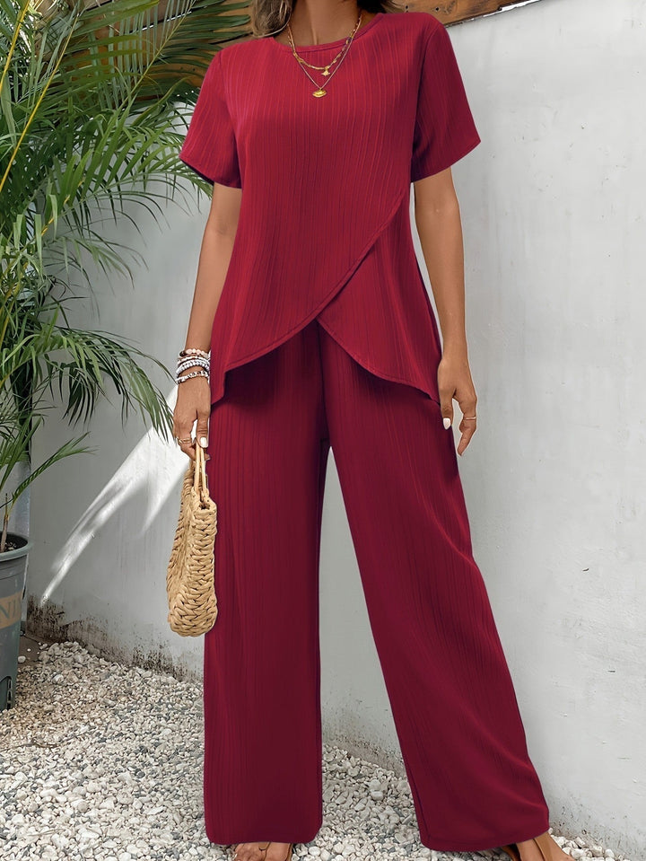 Women's Pleated Two Piece Pants Set Knit Autumn Matching Outfit