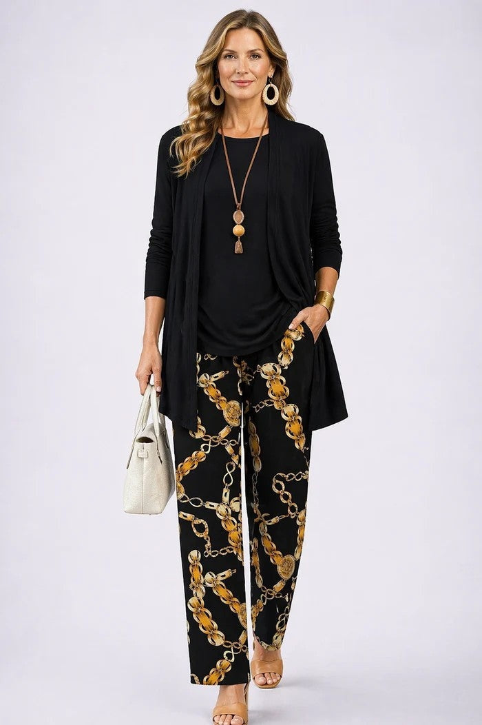 Women's 3-Piece Cotton Printed Duster Pants Set Autumn