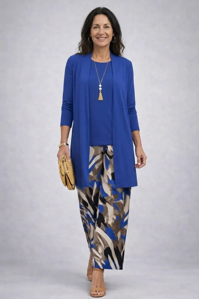 Women's 3-Piece Cotton Printed Duster Pants Set Autumn