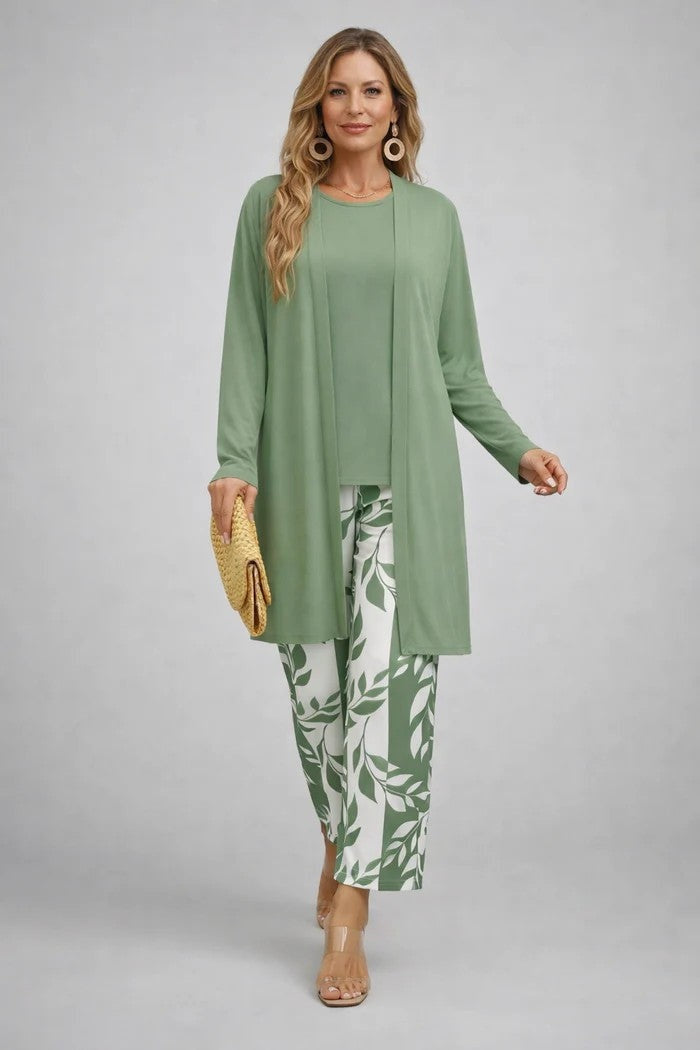 Women's 3-Piece Cotton Printed Duster Pants Set Autumn