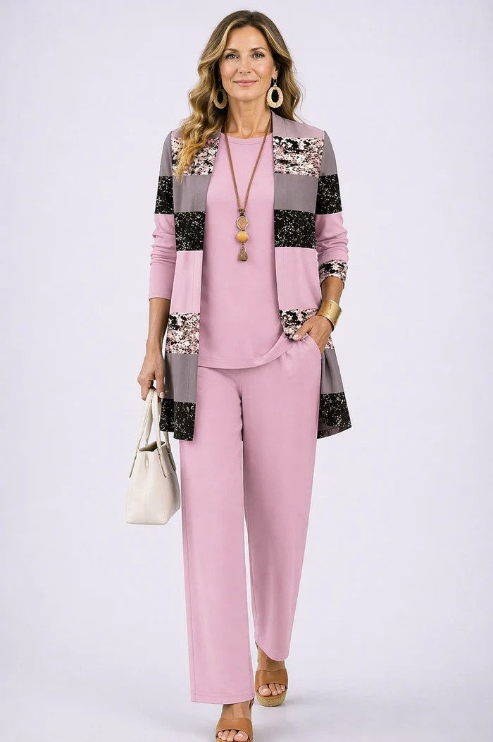 Women's 3-Piece Cotton Printed Duster Pants Set Autumn