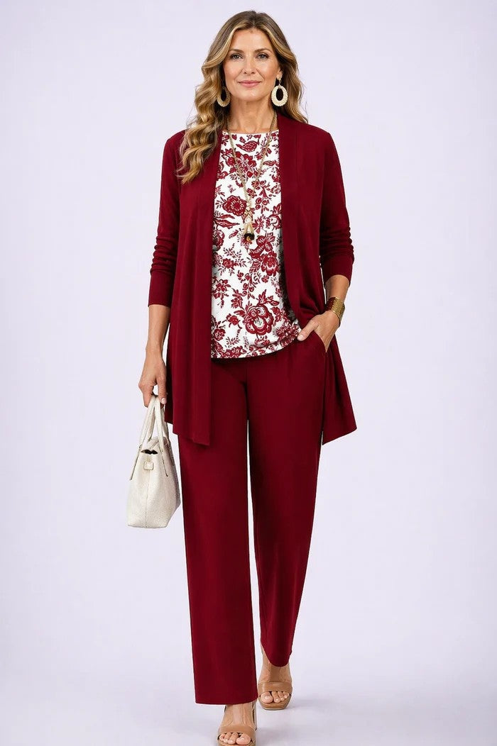 Women's 3-Piece Cotton Printed Duster Pants Set Autumn