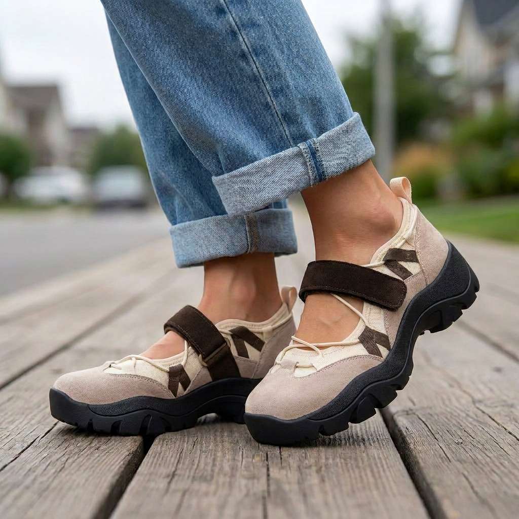 Women's Canvas Mary Jane Shoes Spring Chunky Sole Flats with Adjustable Strap Walking Shoes