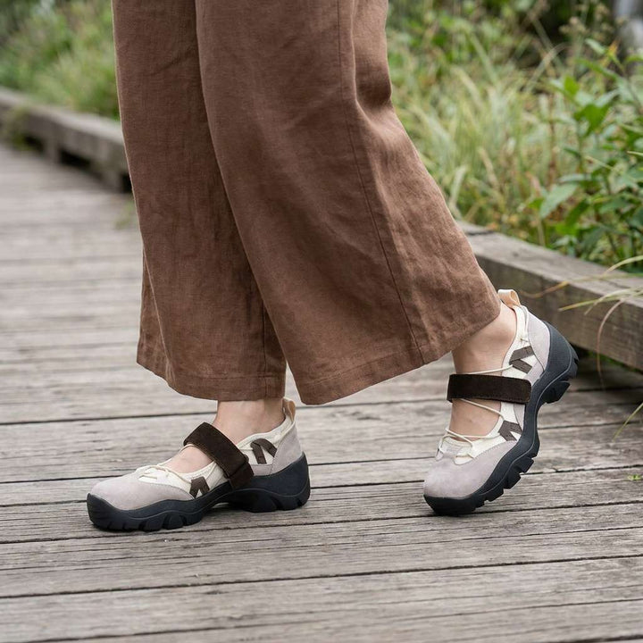 Women's Canvas Mary Jane Shoes Spring Chunky Sole Flats with Adjustable Strap Walking Shoes