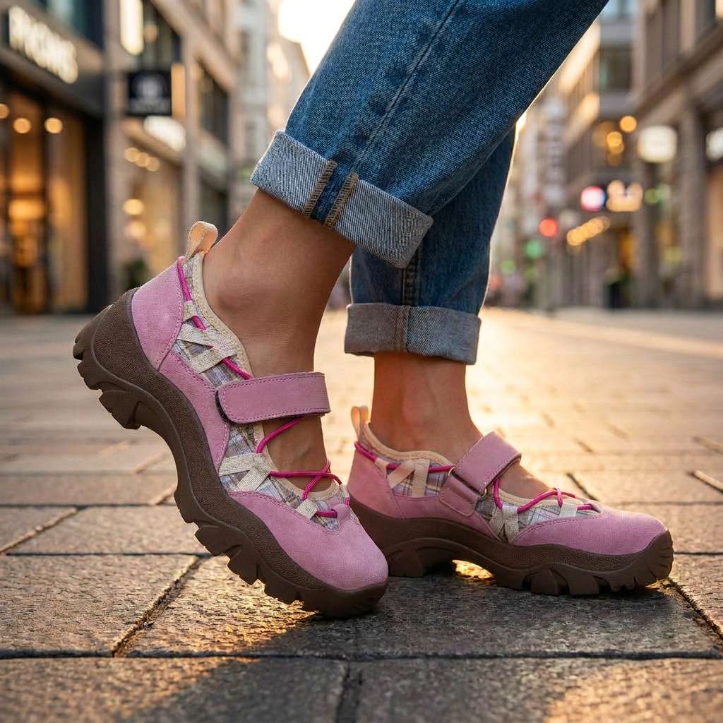 Women's Canvas Mary Jane Shoes Spring Chunky Sole Flats with Adjustable Strap Walking Shoes