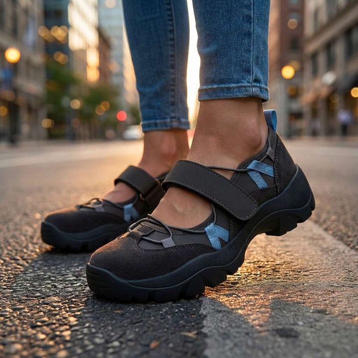 Women's Canvas Mary Jane Shoes Spring Chunky Sole Flats with Adjustable Strap Walking Shoes