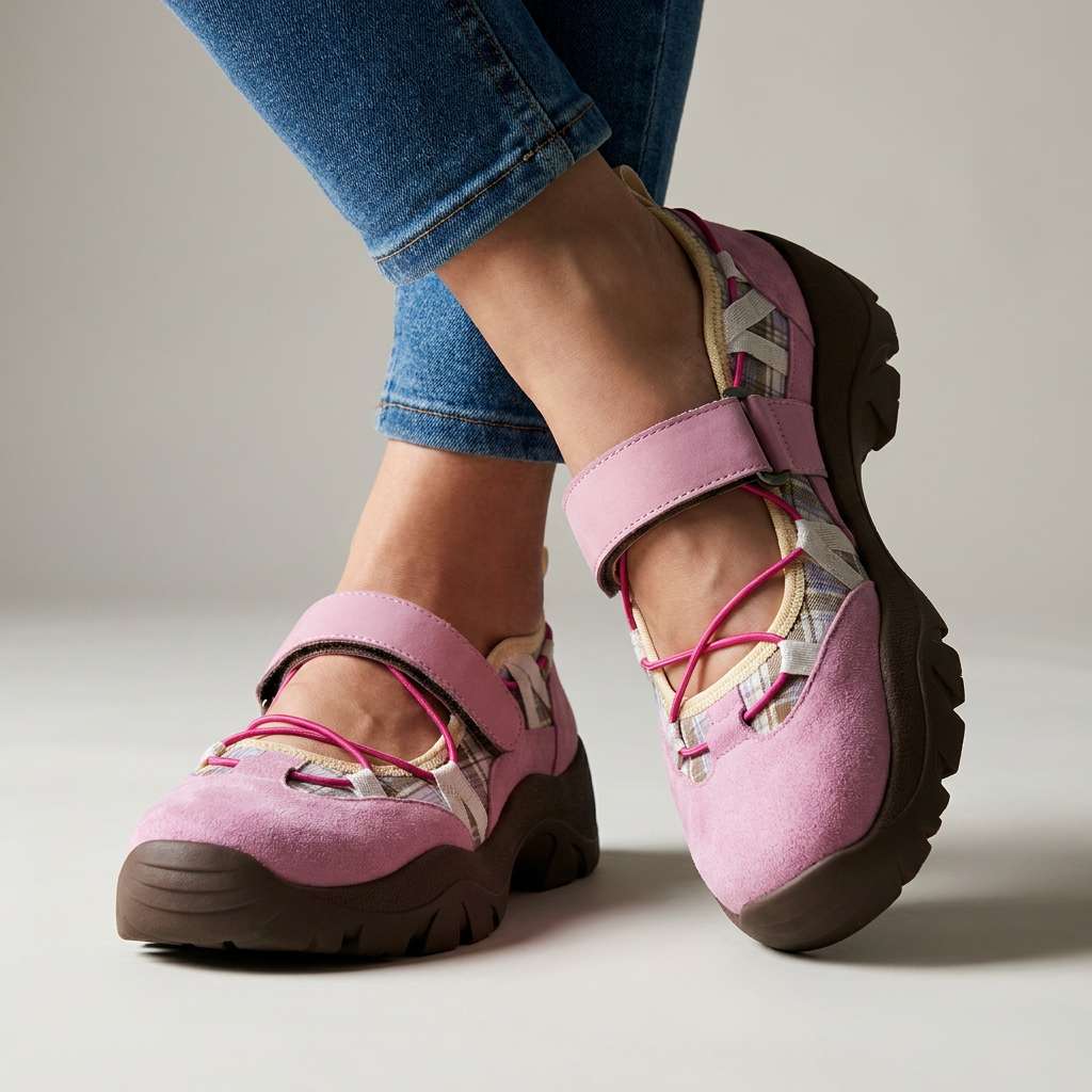 Women's Canvas Mary Jane Shoes Spring Chunky Sole Flats with Adjustable Strap Walking Shoes