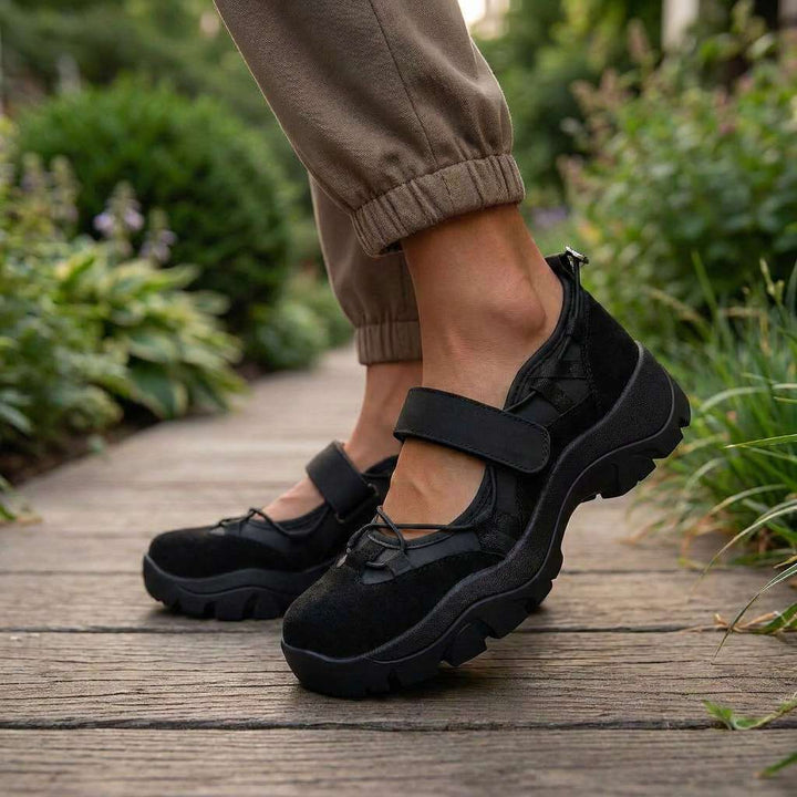 Women's Canvas Mary Jane Shoes Spring Chunky Sole Flats with Adjustable Strap Walking Shoes