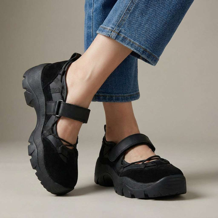 Women's Canvas Mary Jane Shoes Spring Chunky Sole Flats with Adjustable Strap Walking Shoes
