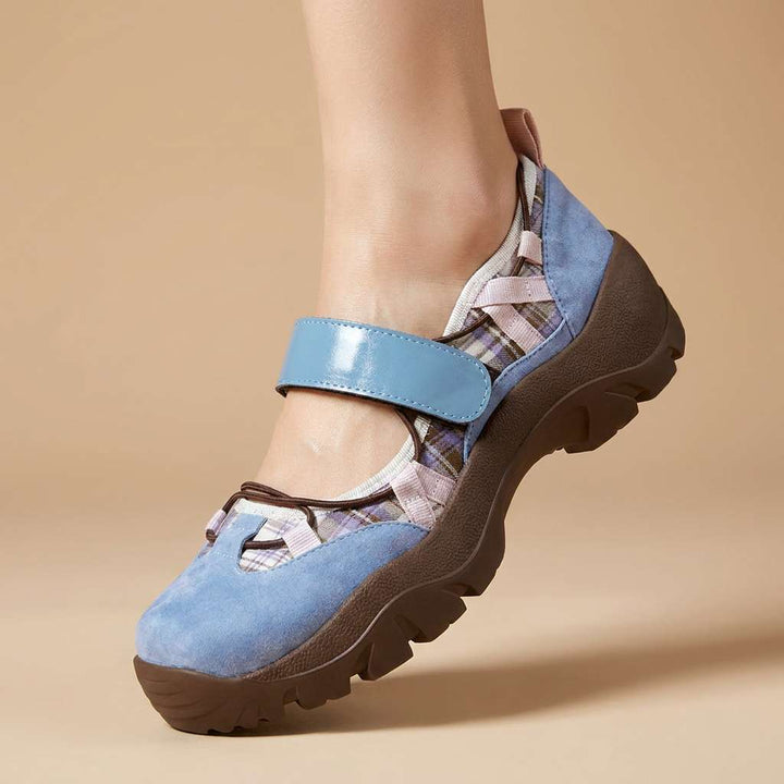 Women's Canvas Mary Jane Shoes Spring Chunky Sole Flats with Adjustable Strap Walking Shoes