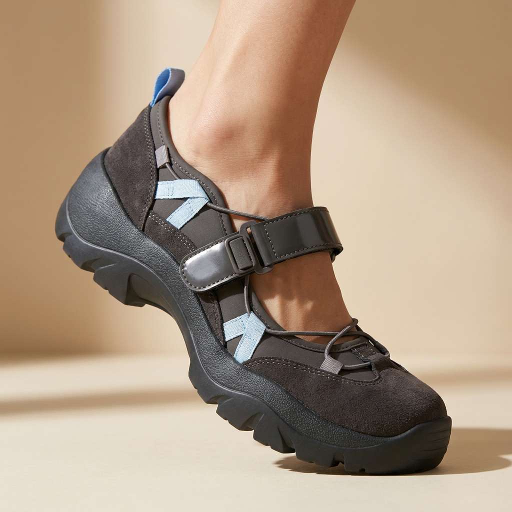 Women's Canvas Mary Jane Shoes Spring Chunky Sole Flats with Adjustable Strap Walking Shoes