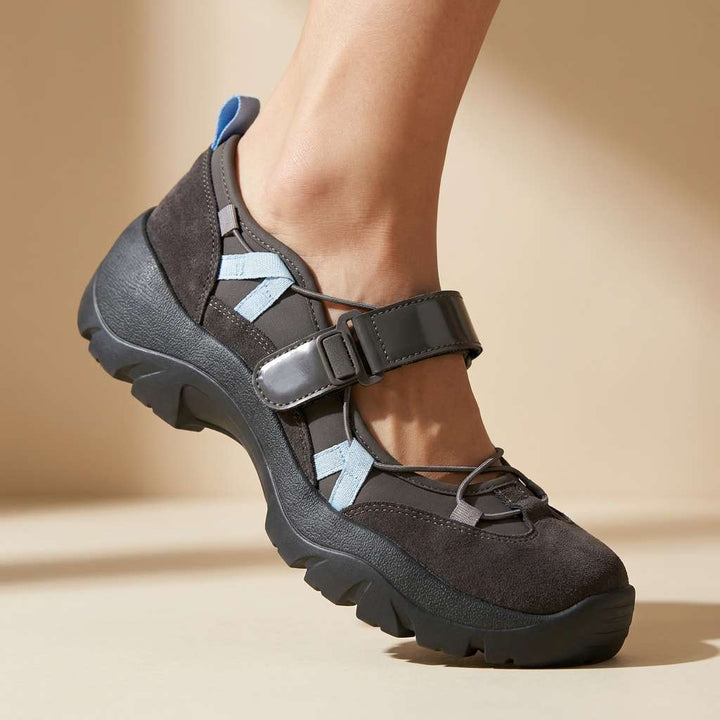 Women's Canvas Mary Jane Shoes Spring Chunky Sole Flats with Adjustable Strap Walking Shoes