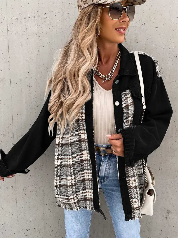 Maxine - Elegant and Comfortable Checked Jeans Blouse for Women