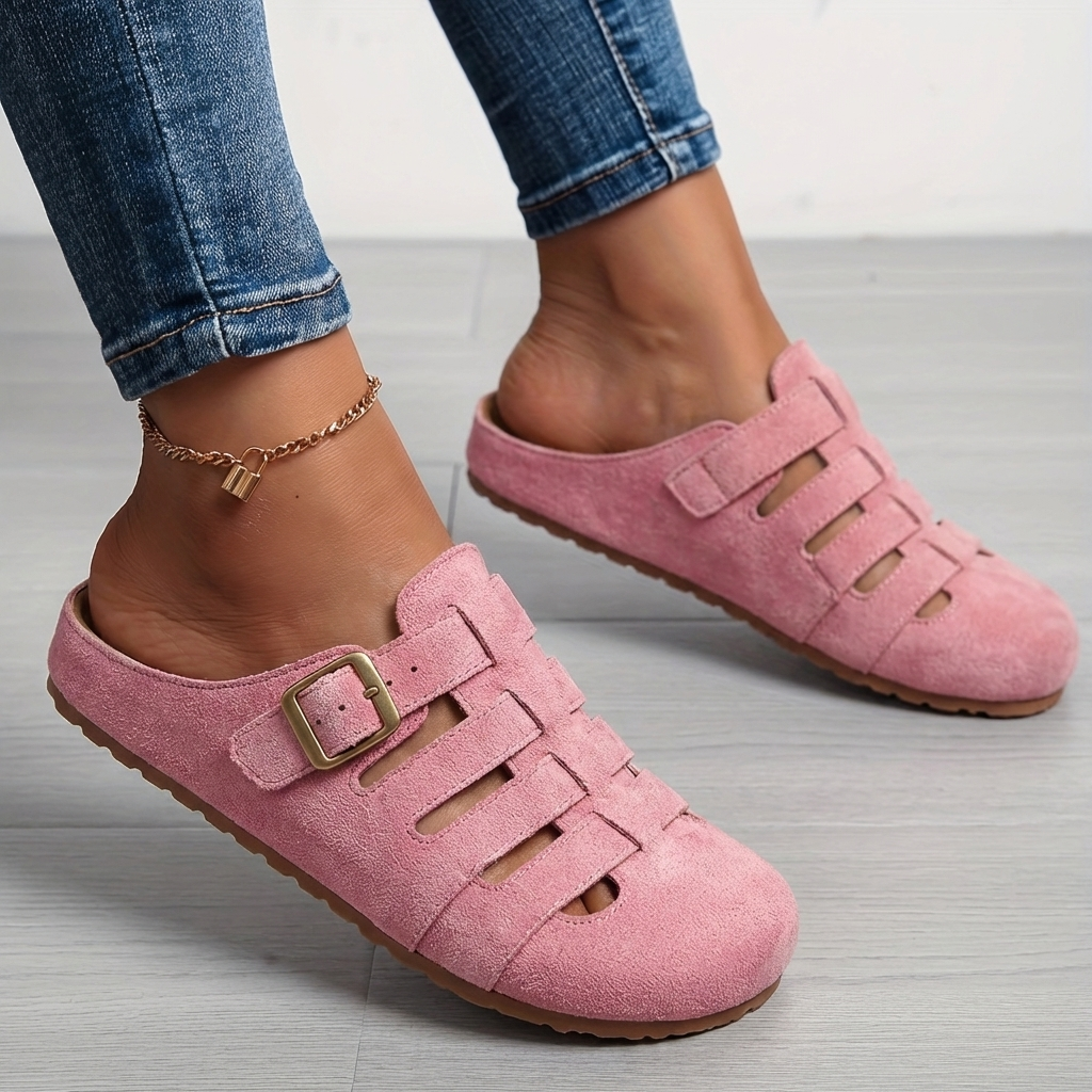 Women's Leather Casual Mule Sandals Autumn Slip-On Shoes