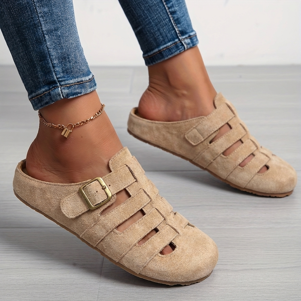 Women's Leather Casual Mule Sandals Autumn Slip-On Shoes