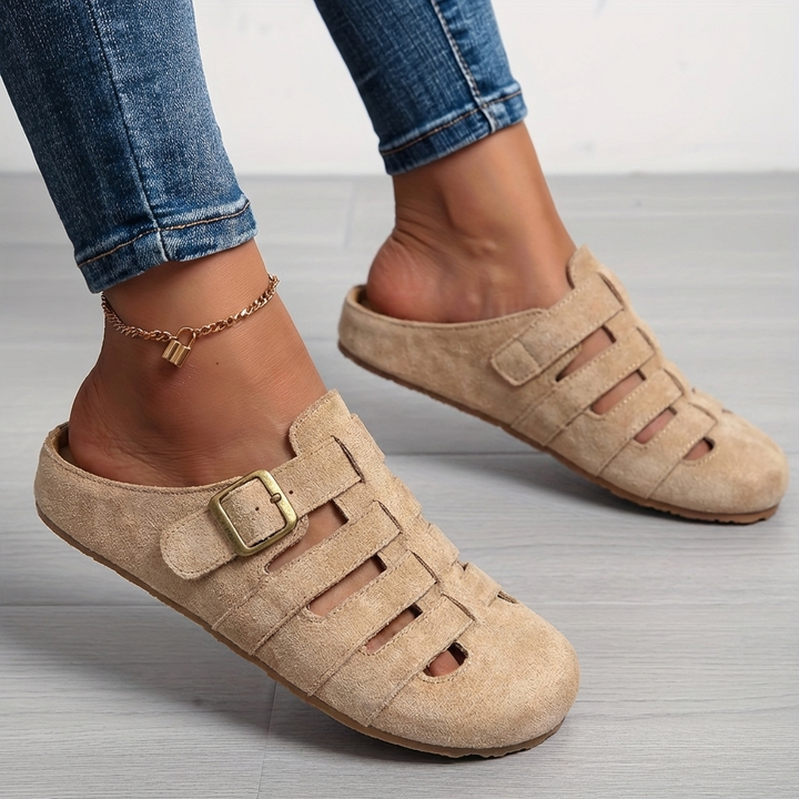 Women's Leather Casual Mule Sandals Autumn Slip-On Shoes