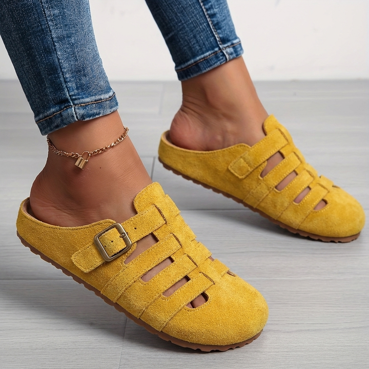 Women's Leather Casual Mule Sandals Autumn Slip-On Shoes