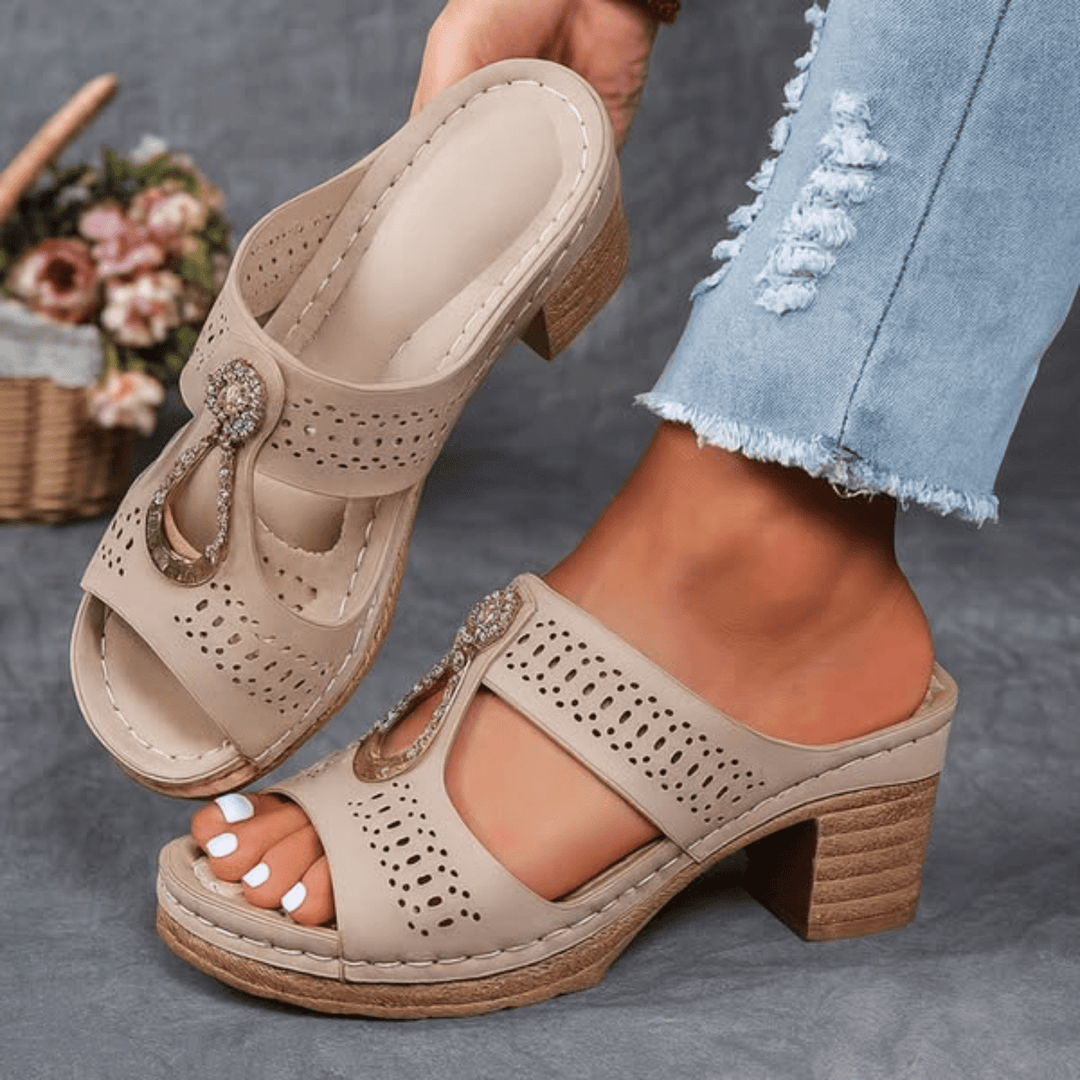 Women's Leather Comfort Heels Autumn Cutout Comfort Sandals
