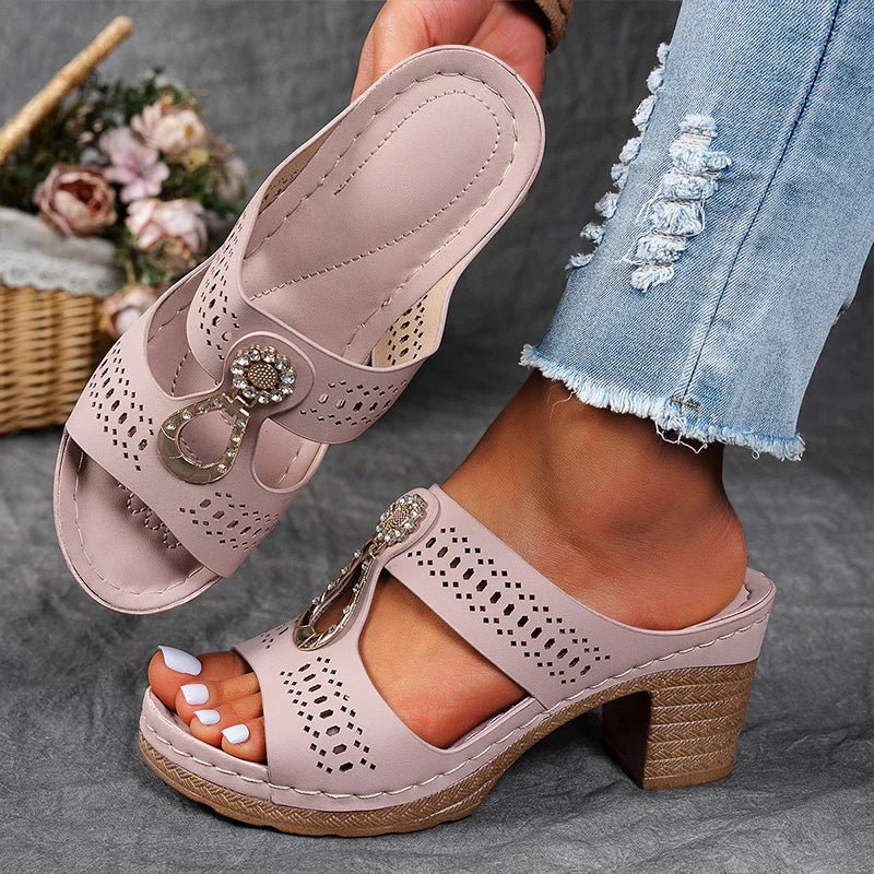 Women's Leather Comfort Heels Autumn Cutout Comfort Sandals