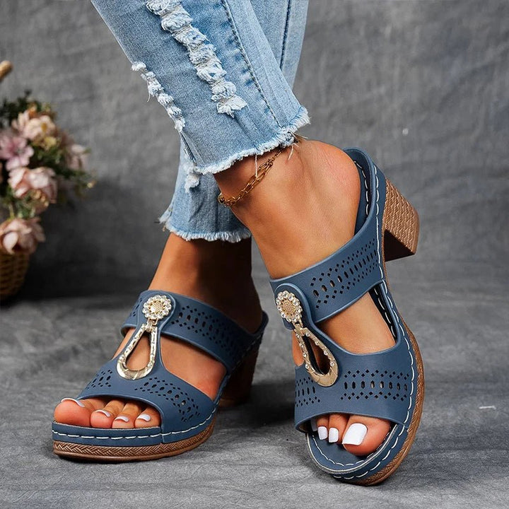 Women's Leather Comfort Heels Autumn Cutout Comfort Sandals