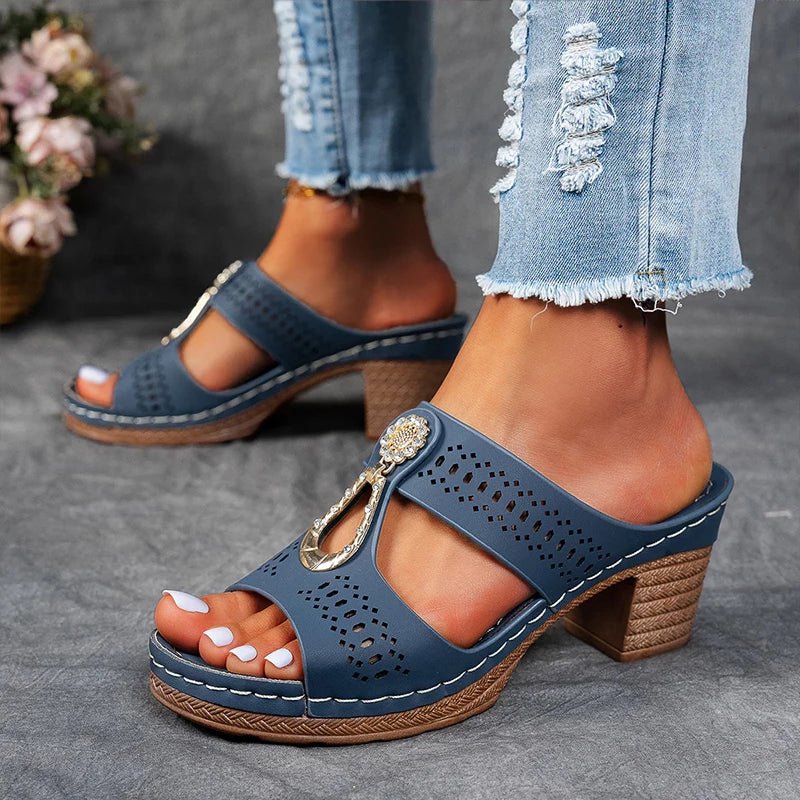 Women's Leather Comfort Heels Autumn Cutout Comfort Sandals