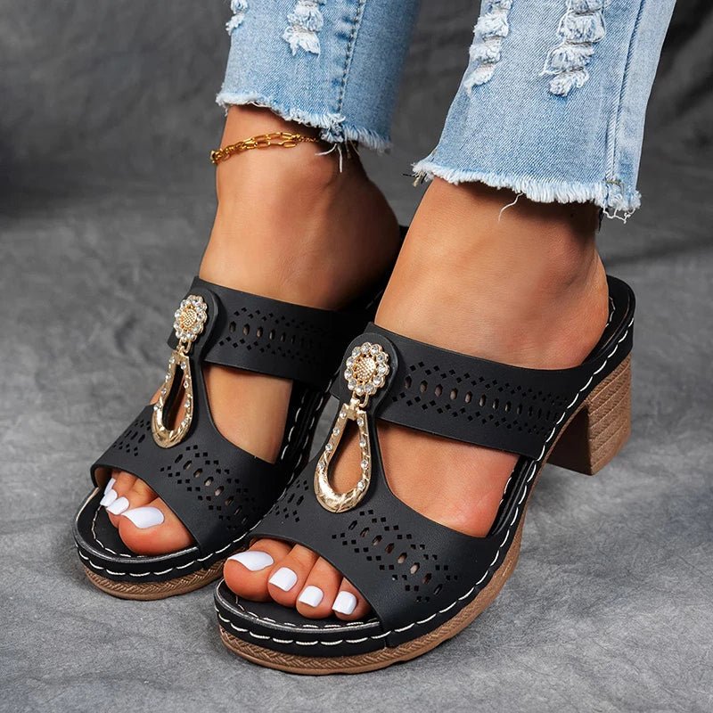 Women's Leather Comfort Heels Autumn Cutout Comfort Sandals