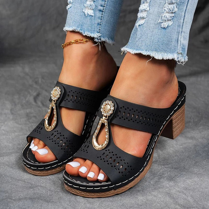 Women's Leather Comfort Heels Autumn Cutout Comfort Sandals