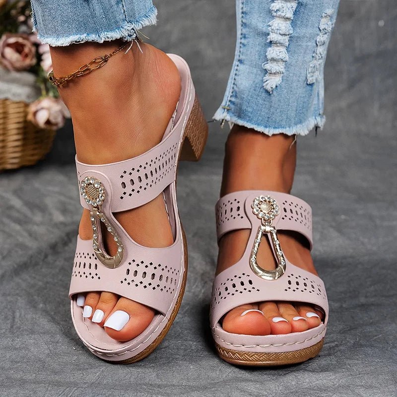 Women's Leather Comfort Heels Autumn Cutout Comfort Sandals