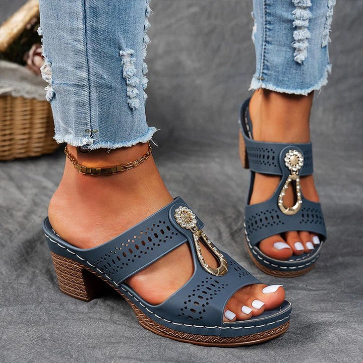 Women's Leather Comfort Heels Autumn Cutout Comfort Sandals