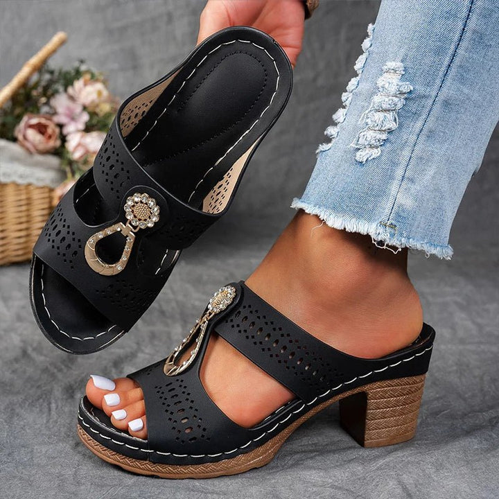 Women's Leather Comfort Heels Autumn Cutout Comfort Sandals