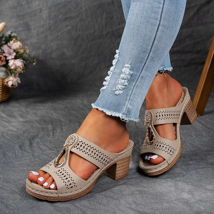 Women's Leather Comfort Heels Autumn Cutout Comfort Sandals
