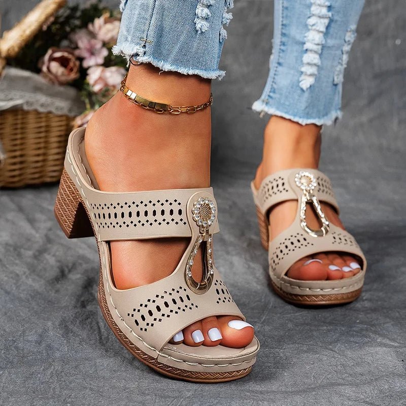 Women's Leather Comfort Heels Autumn Cutout Comfort Sandals