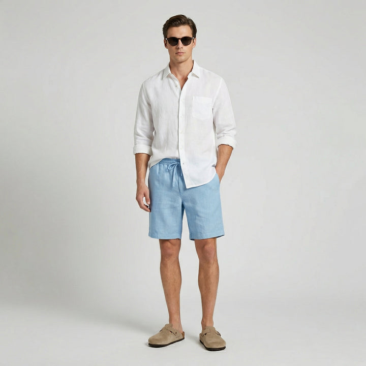 Men's Linen Casual Shorts Elastic Waist Autumn Bermuda Pants