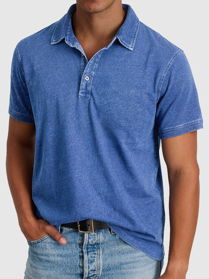 Men's Short-Sleeve Denim Cotton Polo Shirt Autumn
