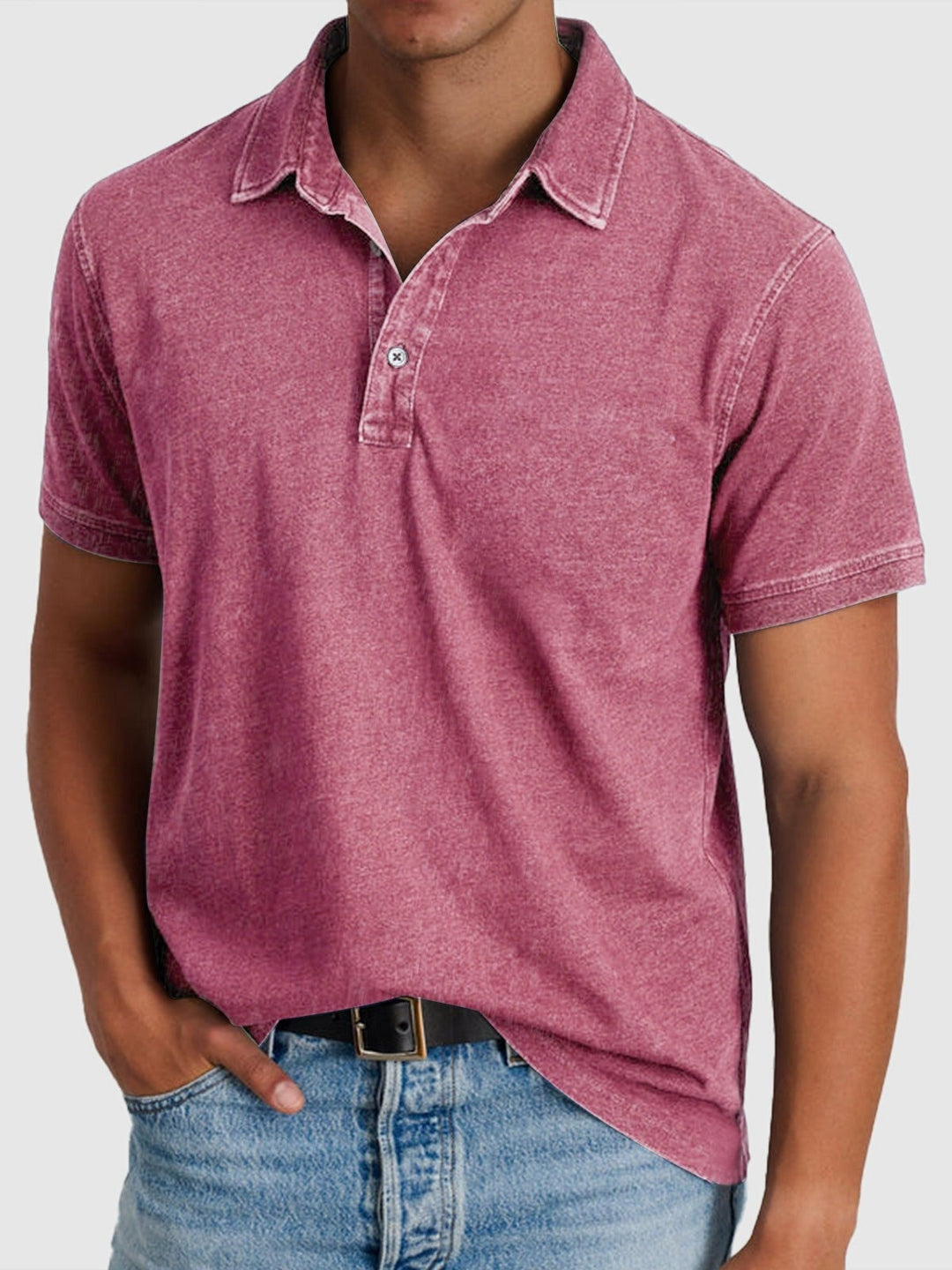 Men's Short-Sleeve Denim Cotton Polo Shirt Autumn