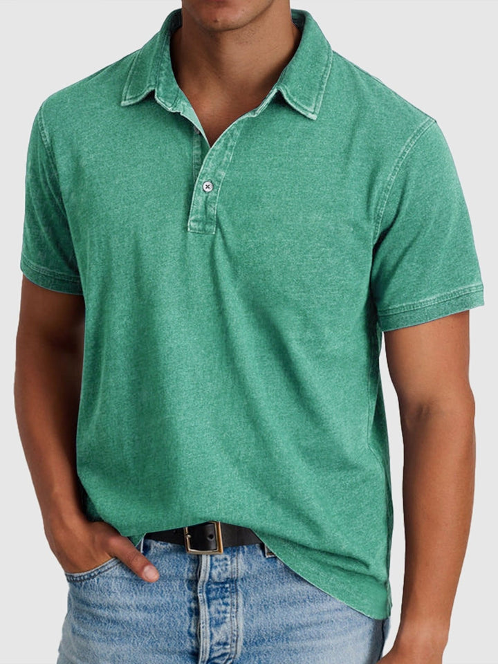 Men's Short-Sleeve Denim Cotton Polo Shirt Autumn