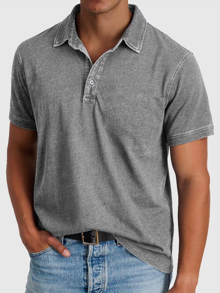 Men's Short-Sleeve Denim Cotton Polo Shirt Autumn