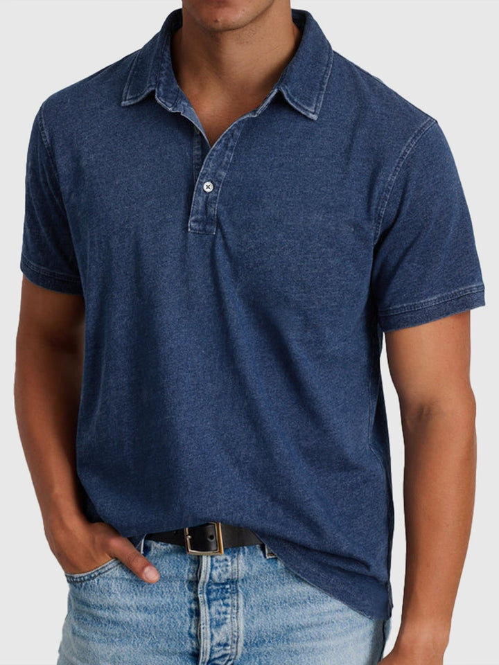 Men's Short-Sleeve Denim Cotton Polo Shirt Autumn