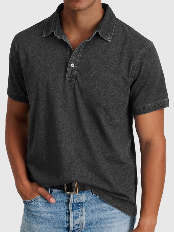 Men's Short-Sleeve Denim Cotton Polo Shirt Autumn