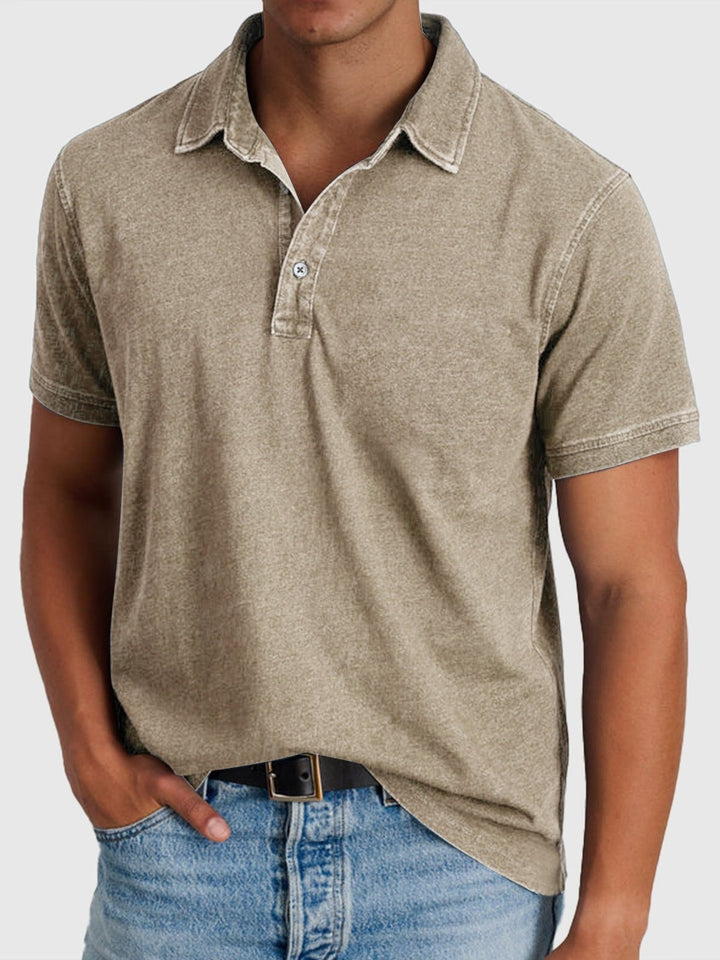 Men's Short-Sleeve Denim Cotton Polo Shirt Autumn