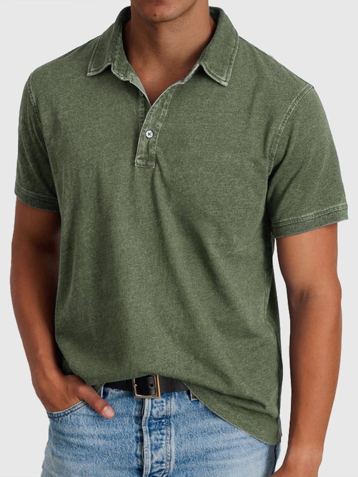 Men's Short-Sleeve Denim Cotton Polo Shirt Autumn