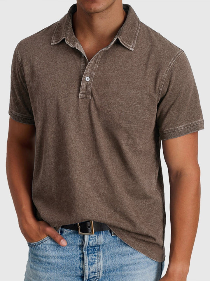 Men's Short-Sleeve Denim Cotton Polo Shirt Autumn