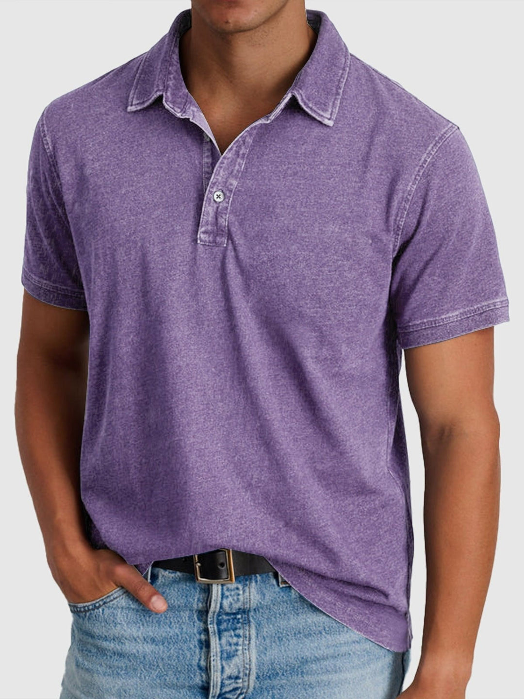 Men's Short-Sleeve Denim Cotton Polo Shirt Autumn