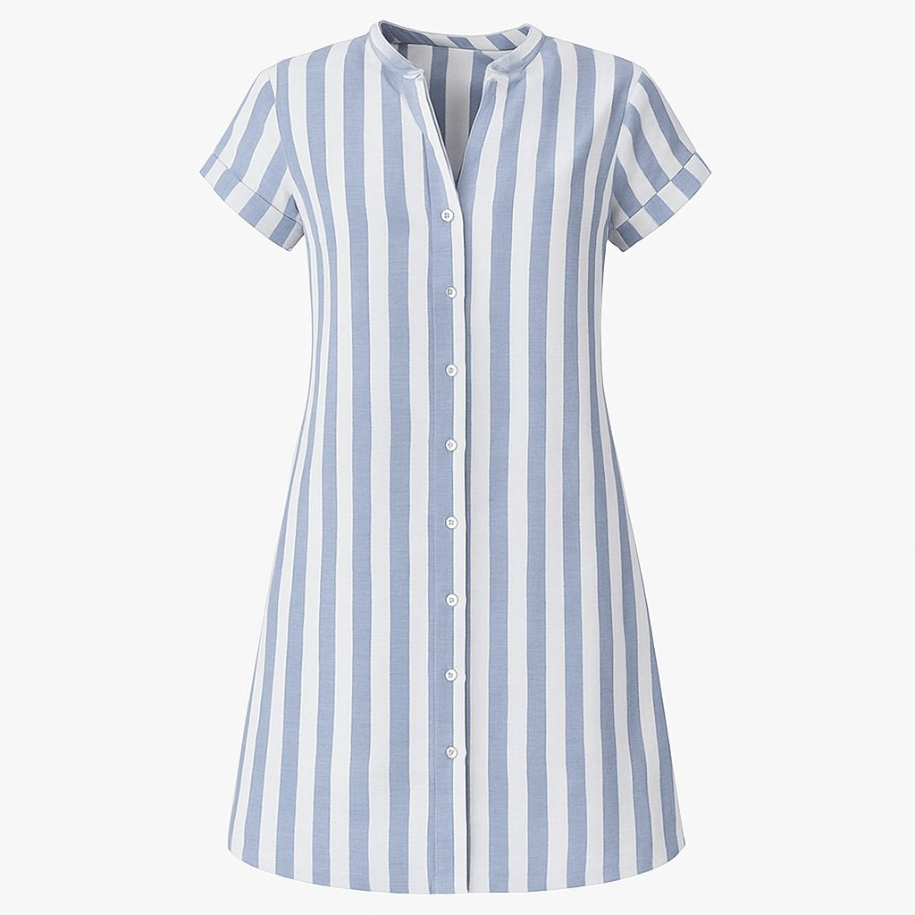 Women's Short Sleeve Striped Shirt Dress Cotton Autumn Wear