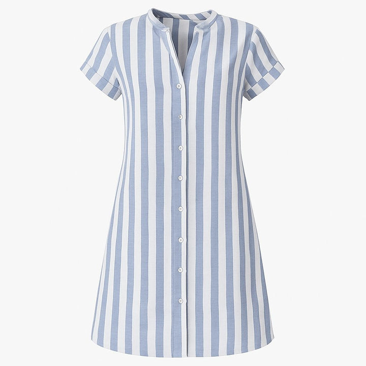 Women's Short Sleeve Striped Shirt Dress Cotton Autumn Wear