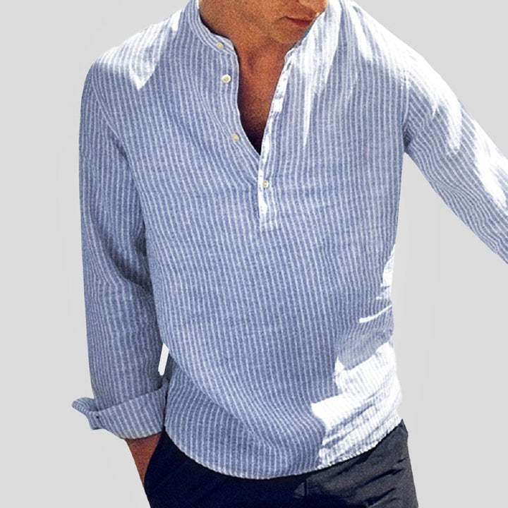 Men's Long Sleeve Henley Shirt Linen Autumn Casual Top