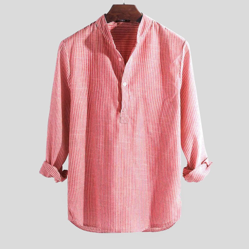 Men's Long Sleeve Henley Shirt Linen Autumn Casual Top