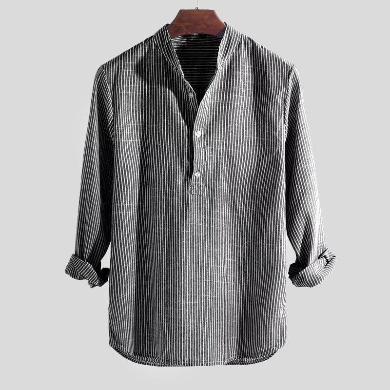 Men's Long Sleeve Henley Shirt Linen Autumn Casual Top